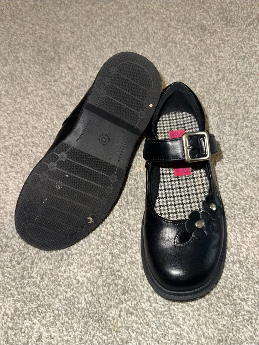 Rachel Shoes Black Girls' Mary Janes with Flower Appliqués